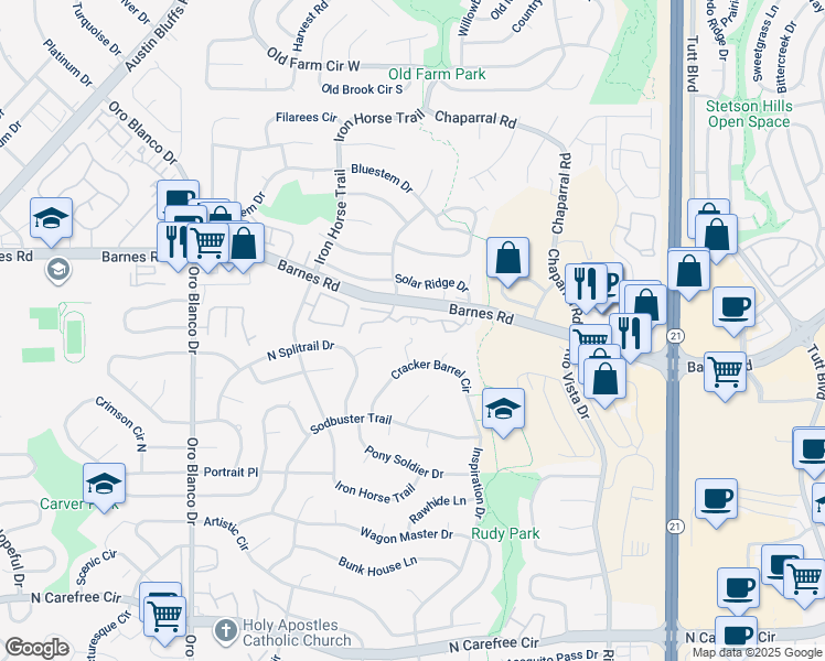 map of restaurants, bars, coffee shops, grocery stores, and more near 5256 Mountain Peak Point in Colorado Springs