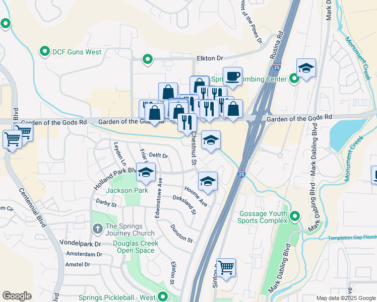 map of restaurants, bars, coffee shops, grocery stores, and more near 4432 North Chestnut Street in Colorado Springs