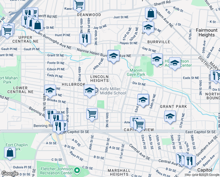 map of restaurants, bars, coffee shops, grocery stores, and more near 101 Independence Avenue Southeast in Washington