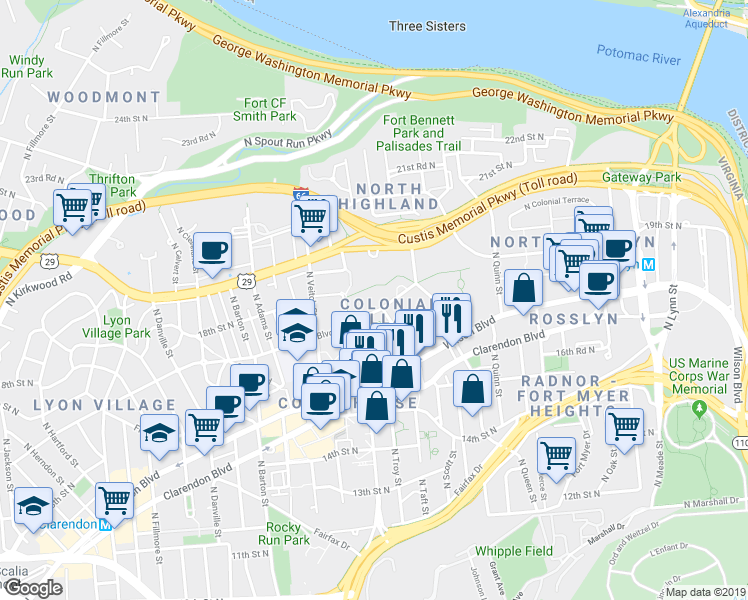 map of restaurants, bars, coffee shops, grocery stores, and more near 101 Independence Avenue Southeast in Washington