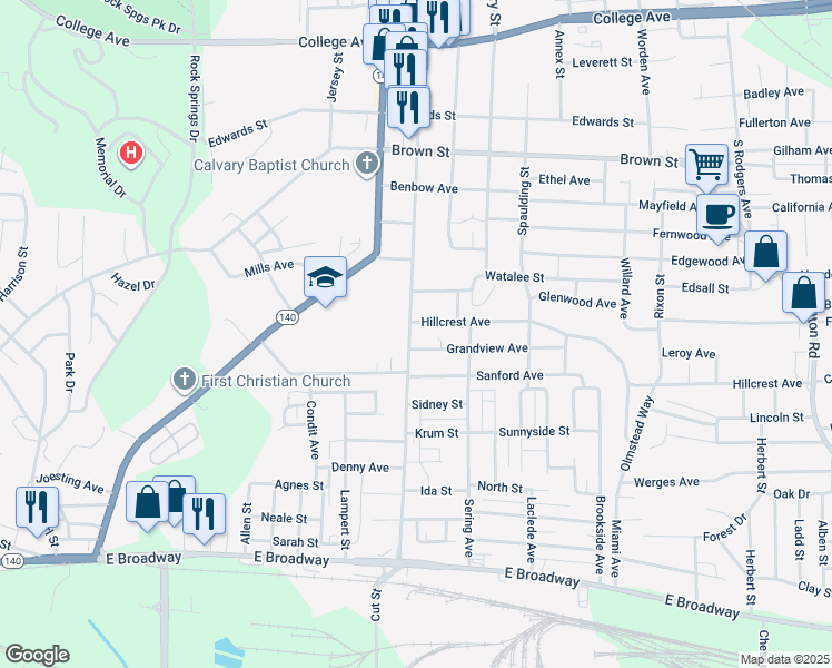 map of restaurants, bars, coffee shops, grocery stores, and more near 1000 Main Street in Alton