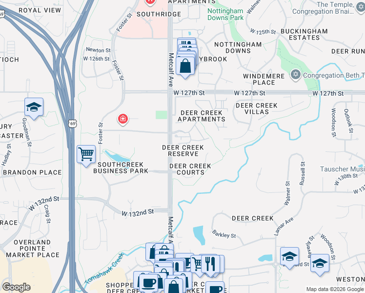map of restaurants, bars, coffee shops, grocery stores, and more near 7003 West 129th Terrace in Overland Park