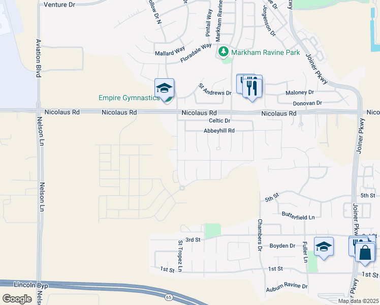 map of restaurants, bars, coffee shops, grocery stores, and more near 883 Tartan Court in Lincoln