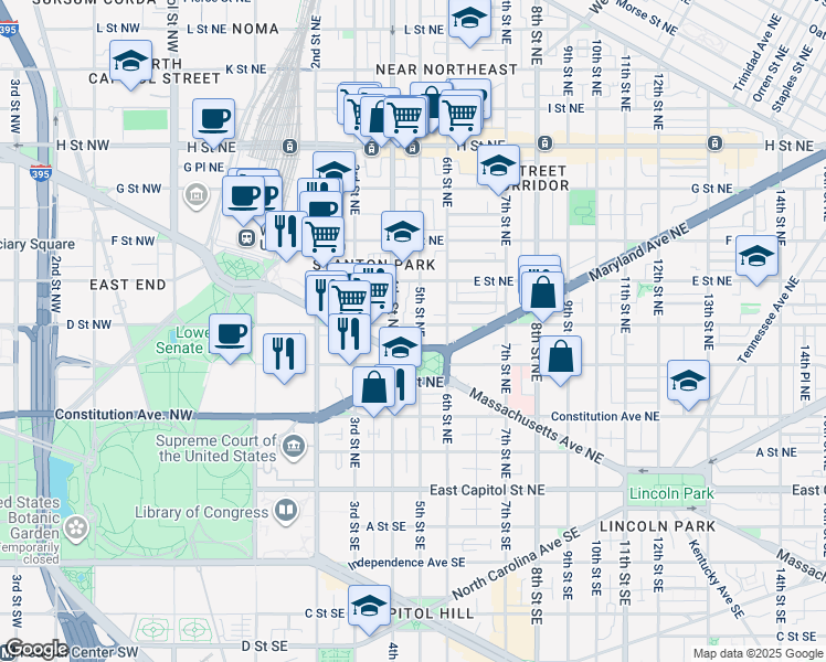 map of restaurants, bars, coffee shops, grocery stores, and more near 316 5th Street Northeast in Washington