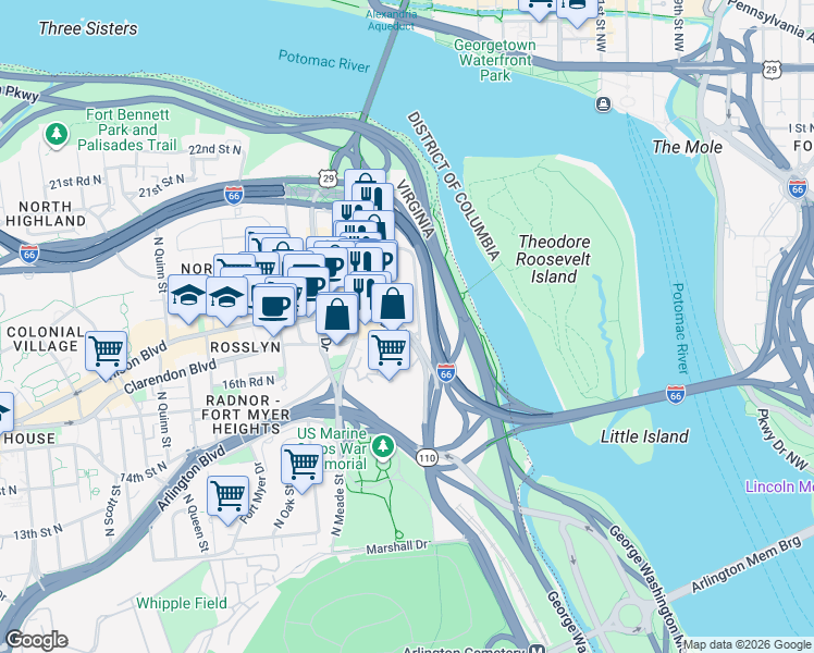map of restaurants, bars, coffee shops, grocery stores, and more near 101 Independence Avenue Southeast in Washington