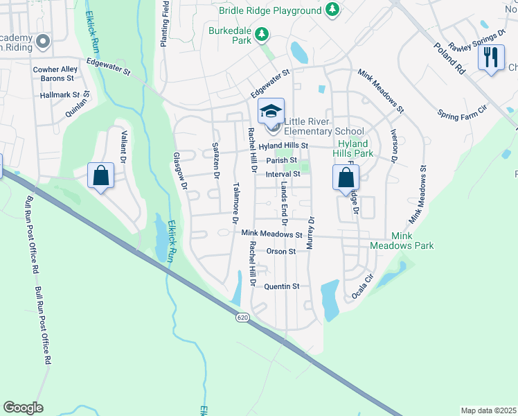 map of restaurants, bars, coffee shops, grocery stores, and more near 43439 Katling Square in Chantilly