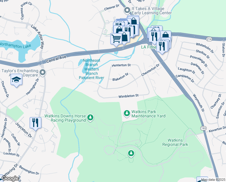 map of restaurants, bars, coffee shops, grocery stores, and more near 12005 Chesterton Drive in Upper Marlboro