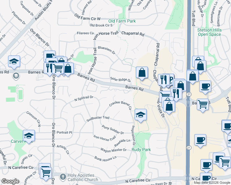 map of restaurants, bars, coffee shops, grocery stores, and more near 5256 Mountain Peak Point in Colorado Springs