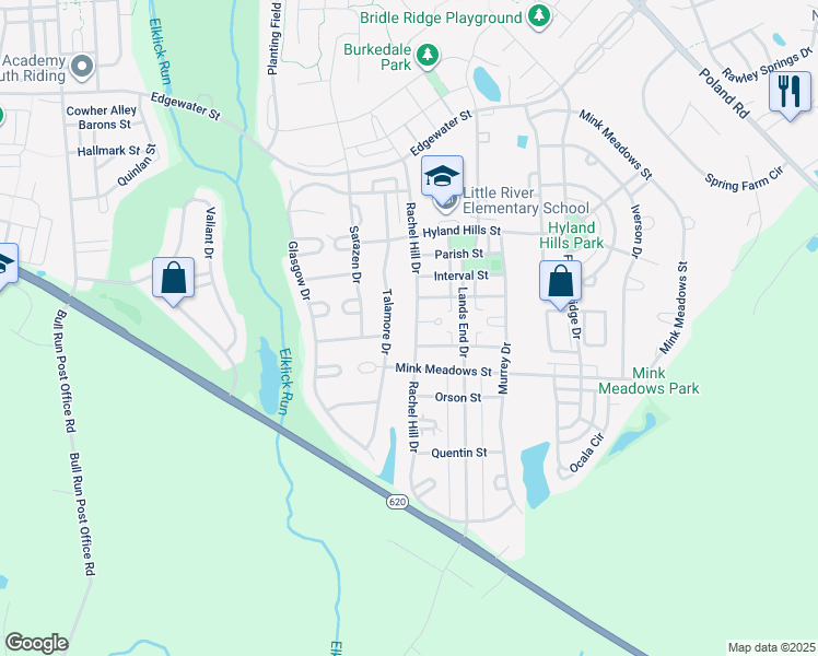 map of restaurants, bars, coffee shops, grocery stores, and more near 26069 Rachel Hill Drive in Chantilly