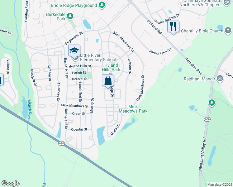 map of restaurants, bars, coffee shops, grocery stores, and more near 43739 Scarlet Square in Chantilly