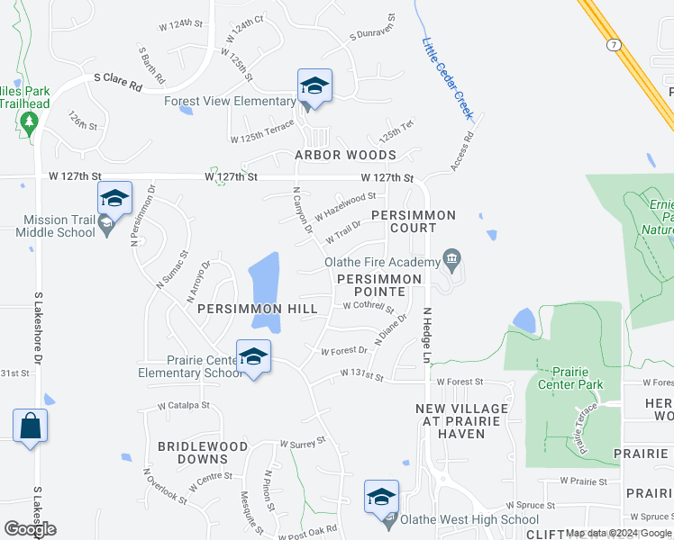 map of restaurants, bars, coffee shops, grocery stores, and more near 902 North Canyon Drive in Olathe