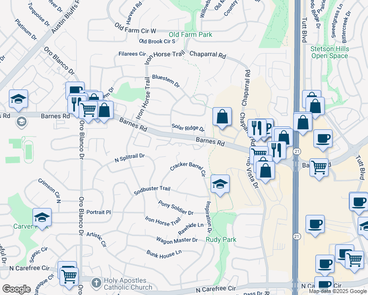 map of restaurants, bars, coffee shops, grocery stores, and more near 5256 Mountain Peak Point in Colorado Springs