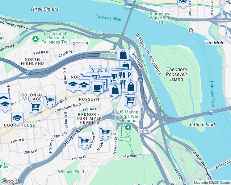 map of restaurants, bars, coffee shops, grocery stores, and more near 101 Independence Avenue Southeast in Washington