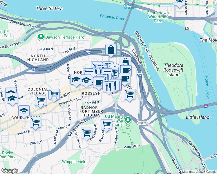 map of restaurants, bars, coffee shops, grocery stores, and more near 101 Independence Avenue Southeast in Washington