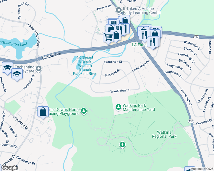 map of restaurants, bars, coffee shops, grocery stores, and more near 12005 Chesterton Drive in Upper Marlboro