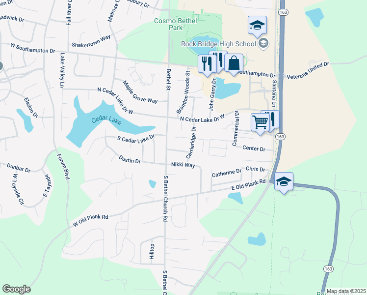 map of restaurants, bars, coffee shops, grocery stores, and more near 305 Dads Way in Columbia
