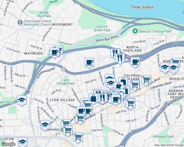 map of restaurants, bars, coffee shops, grocery stores, and more near 101 Independence Avenue Southeast in Washington