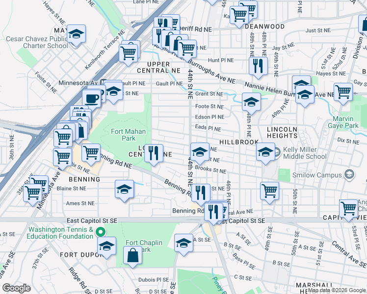 map of restaurants, bars, coffee shops, grocery stores, and more near 101 Independence Avenue Southeast in Washington