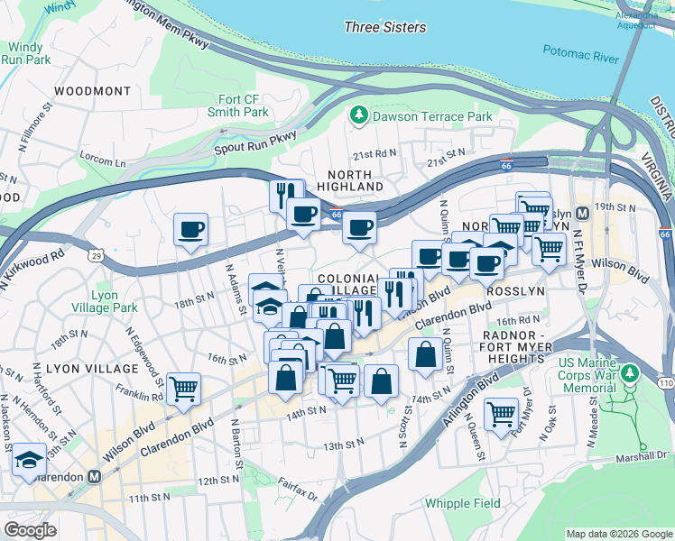 map of restaurants, bars, coffee shops, grocery stores, and more near 101 Independence Avenue Southeast in Washington