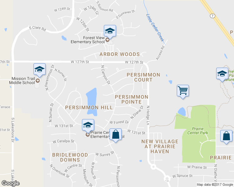 map of restaurants, bars, coffee shops, grocery stores, and more near 902 North Canyon Drive in Olathe