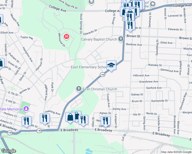 map of restaurants, bars, coffee shops, grocery stores, and more near 904 Washington Avenue in Alton