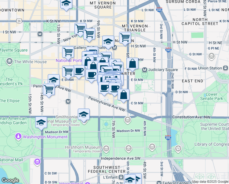 map of restaurants, bars, coffee shops, grocery stores, and more near 101 Independence Avenue Southeast in Washington
