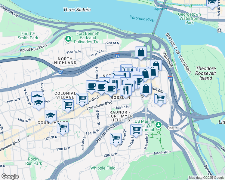 map of restaurants, bars, coffee shops, grocery stores, and more near 101 Independence Avenue Southeast in Washington