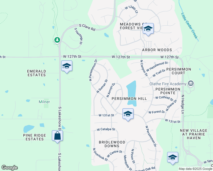 map of restaurants, bars, coffee shops, grocery stores, and more near 918 North Sumac Street in Olathe