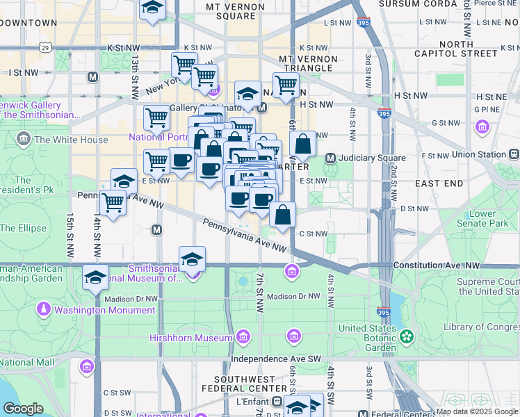 map of restaurants, bars, coffee shops, grocery stores, and more near in Washington