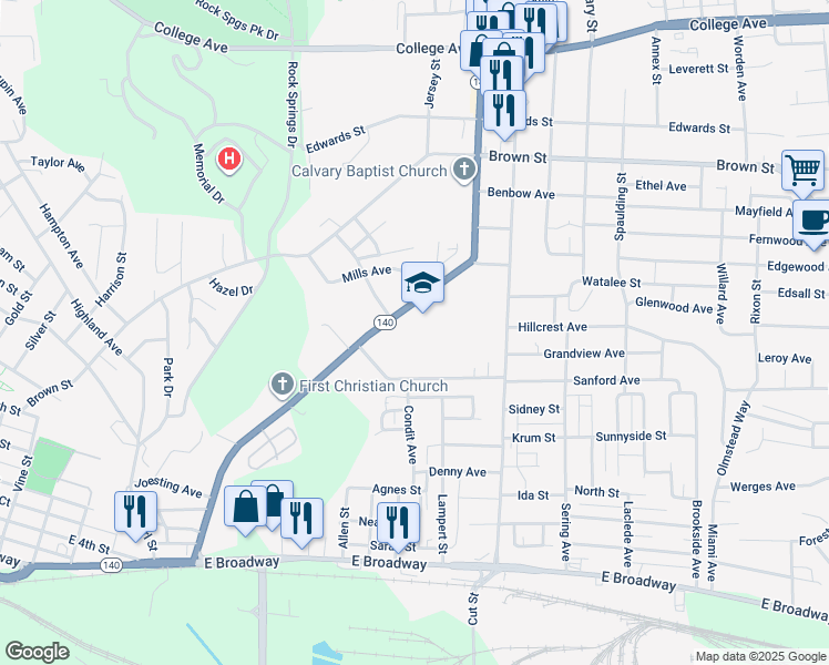 map of restaurants, bars, coffee shops, grocery stores, and more near 1035 Washington Avenue in Alton