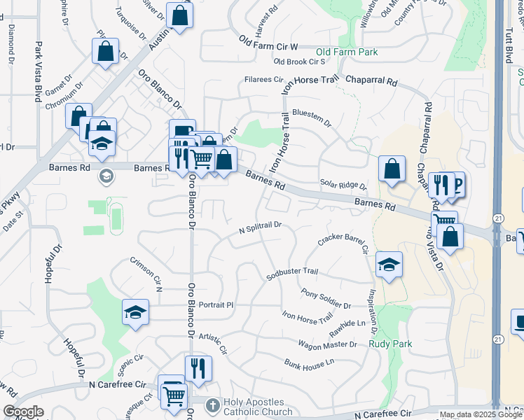 map of restaurants, bars, coffee shops, grocery stores, and more near 5014 Rainbow Harbour Circle in Colorado Springs