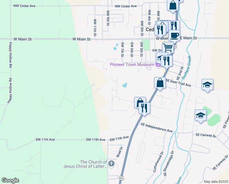 map of restaurants, bars, coffee shops, grocery stores, and more near 445 Southwest 1st Court in Cedaredge