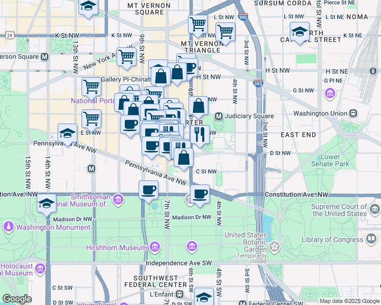 map of restaurants, bars, coffee shops, grocery stores, and more near in Washington
