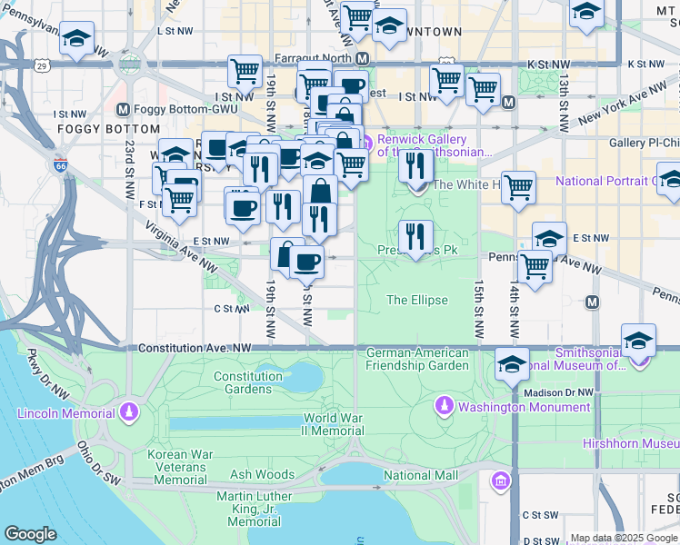 map of restaurants, bars, coffee shops, grocery stores, and more near 430 17th Street Northwest in Washington