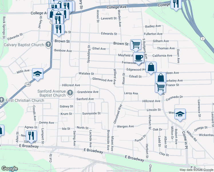 map of restaurants, bars, coffee shops, grocery stores, and more near 912 Willard Avenue in Alton