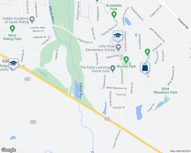 map of restaurants, bars, coffee shops, grocery stores, and more near 43345 Nicklaus Lane in Chantilly
