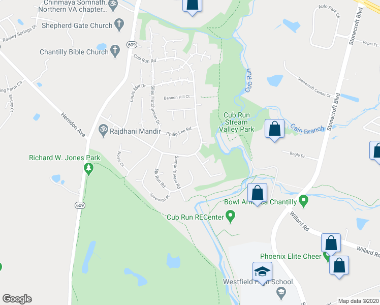 map of restaurants, bars, coffee shops, grocery stores, and more near 4422 Cub Run Road in Chantilly