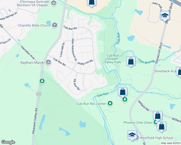 map of restaurants, bars, coffee shops, grocery stores, and more near 4422 Cub Run Road in Chantilly