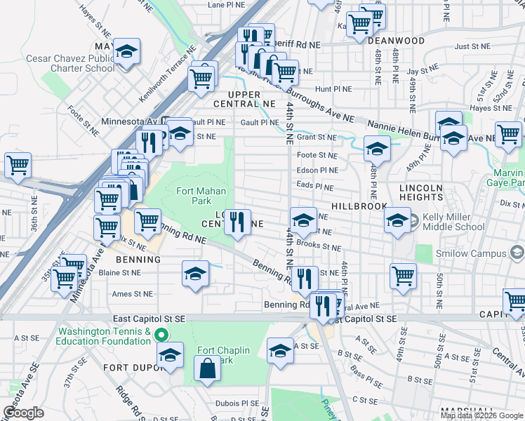 map of restaurants, bars, coffee shops, grocery stores, and more near 101 Independence Avenue Southeast in Washington