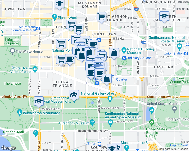 map of restaurants, bars, coffee shops, grocery stores, and more near 717 D Street Northwest in Washington