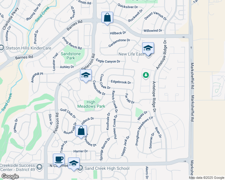 map of restaurants, bars, coffee shops, grocery stores, and more near 4394 Crow Creek Drive in Colorado Springs
