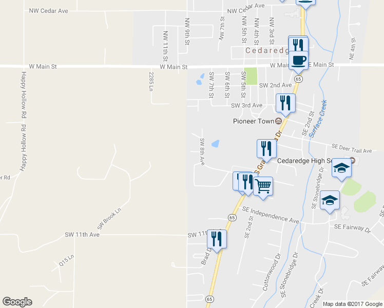 map of restaurants, bars, coffee shops, grocery stores, and more near 445 Southwest 1st Court in Cedaredge