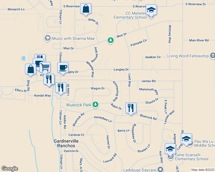 map of restaurants, bars, coffee shops, grocery stores, and more near 1367 Kimmerling Road in Gardnerville