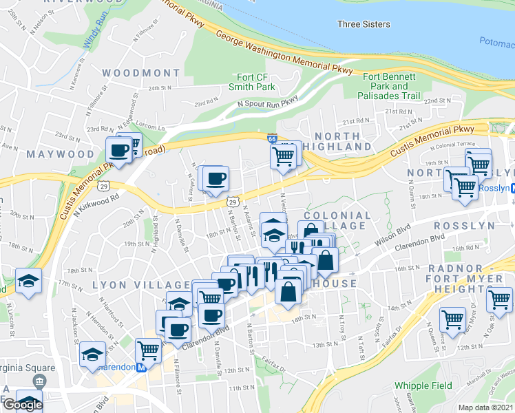 map of restaurants, bars, coffee shops, grocery stores, and more near 101 Independence Avenue Southeast in Washington