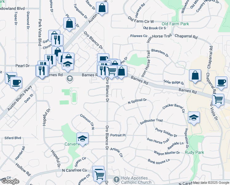 map of restaurants, bars, coffee shops, grocery stores, and more near 4340 Sammers View in Colorado Springs