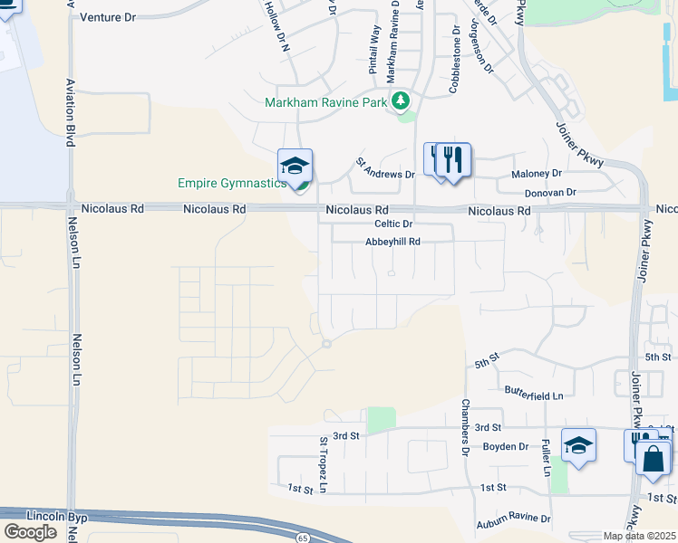 map of restaurants, bars, coffee shops, grocery stores, and more near 863 Tartan Court in Lincoln