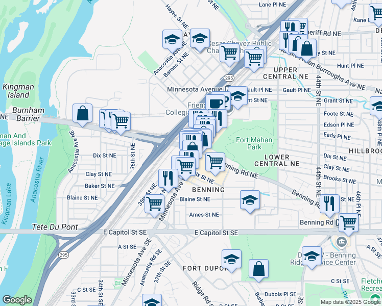 map of restaurants, bars, coffee shops, grocery stores, and more near 3960 Minnesota Avenue Northeast in Washington