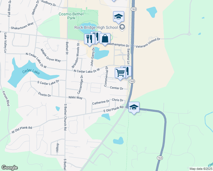 map of restaurants, bars, coffee shops, grocery stores, and more near 5151 Commercial Drive in Columbia