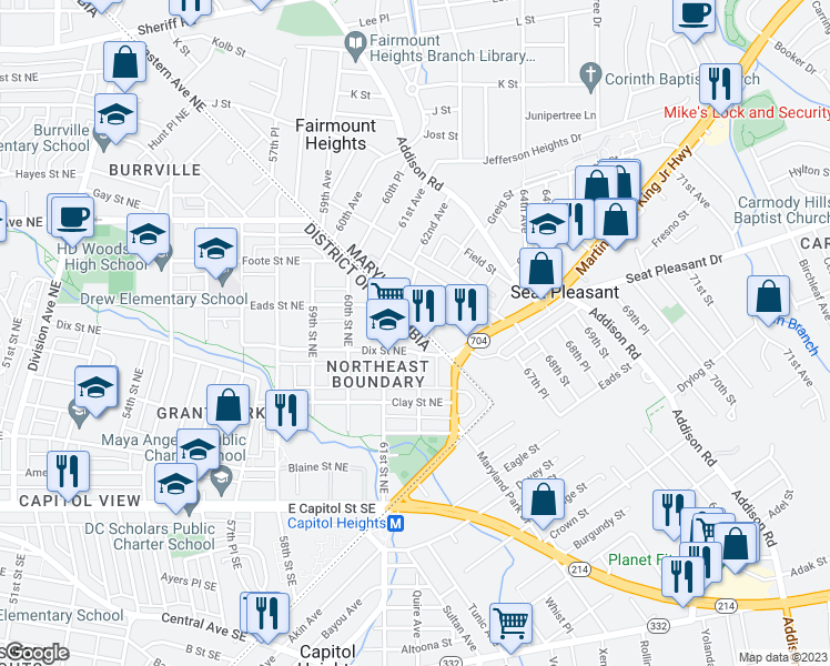 map of restaurants, bars, coffee shops, grocery stores, and more near 422 Eastern Avenue Northeast in Washington