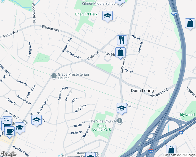 map of restaurants, bars, coffee shops, grocery stores, and more near 8212 Westchester Drive in Vienna